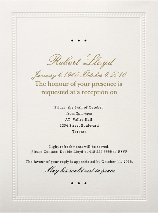 Funeral Reception Invitation Example 1