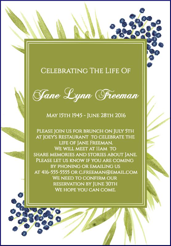 Funeral Reception Invitation Example 3