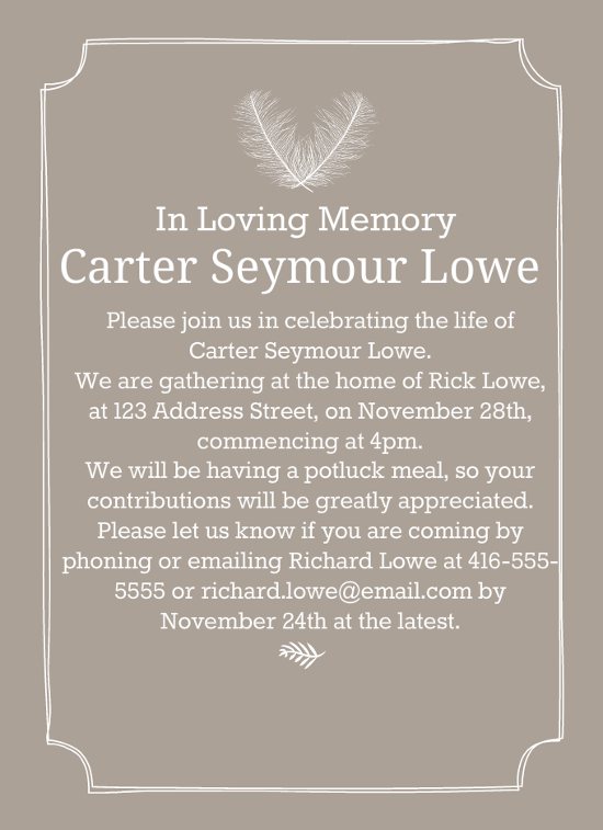 Memorial Service Invitation Templates Eucalyptus Greenery