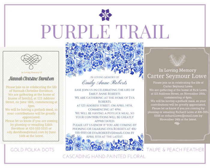 Funeral Reception Invitation: Purple Trail 