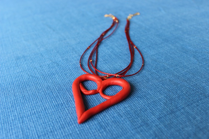 Close up of the finished heart pendant 