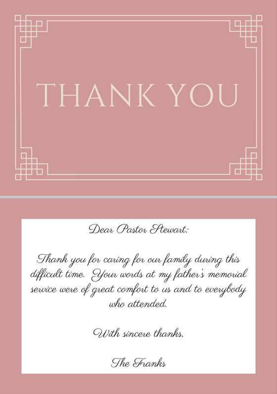 Sample Thank You Note To Pastor After Funeral