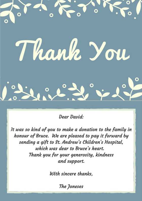 sample funeral thank you note for money