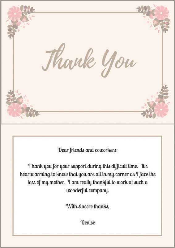 sample thank you note after funeral to coworkers