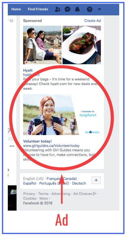 Example of sponsored advertisement on Facebook