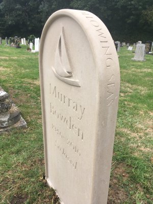 Headstone Design in Portland Limestone with a Carving of a Boat