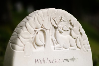 Headstone Design in Portland Limestone with a Delicate Carving of a Stag