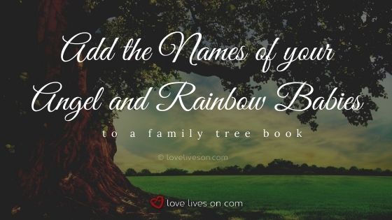 Add the names of your angel baby and rainbow baby to a family tree book