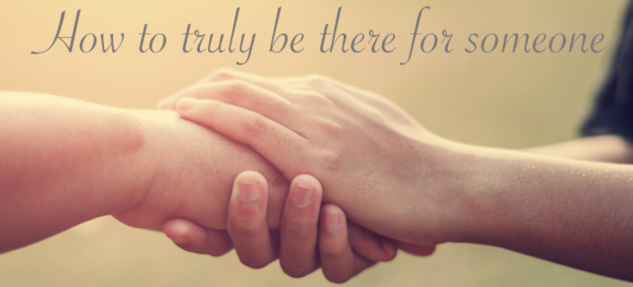 Banner heading graphic with text overlay that says how to help someone who is grieving. Background image is two hands holding.