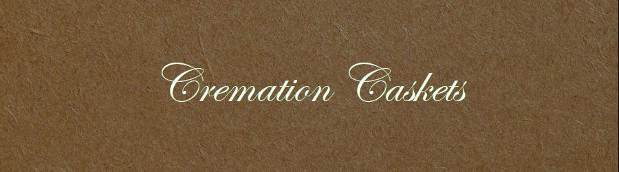 Subheading graphic with text overlay that says Cremation Caskets. The background is closeup of cardboard.