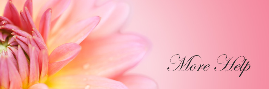 Subheading graphic with text overlay: More Help. Background is a pink dahlia.