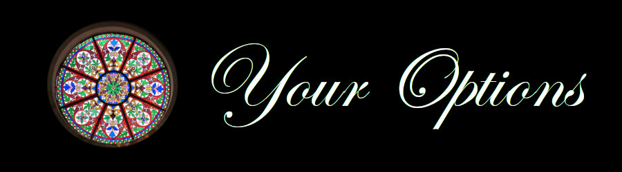 Subheading Graphic with text that says Your Options For Mausoleums against a background of a stained glass window